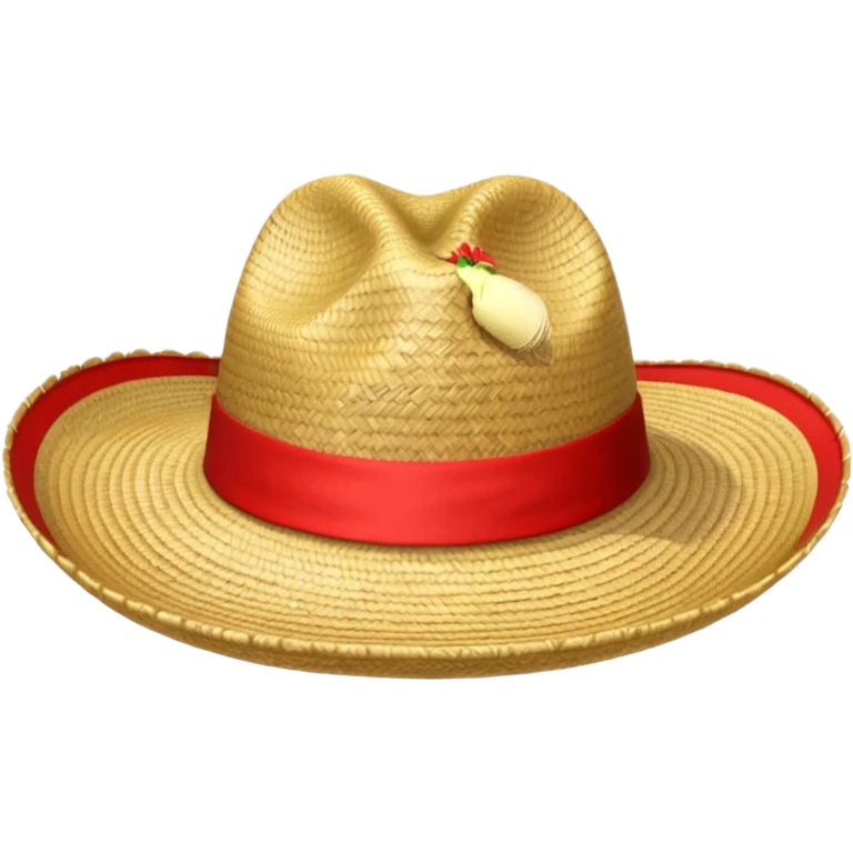 Sombrero de paja con una tira roja en la parte central sin ninguna soporte solo una tira  emoji