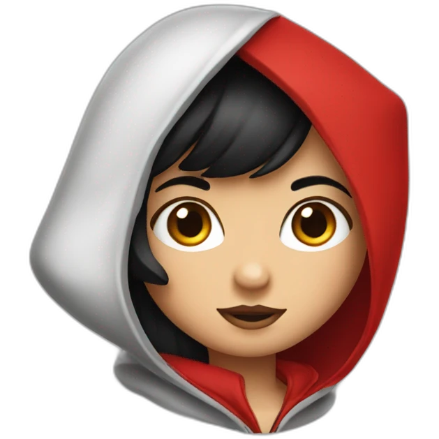 Little Red Riding Hood looks straight with black hair emoji