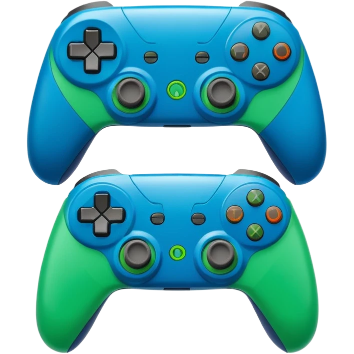 Create a clean, cartoon emoji of two gaming controllers angled toward each other to represent multiplayer gaming. Use bright colors, bold outlines, minimal detail, and a transparent background so it stays clear at small sizes. emoji