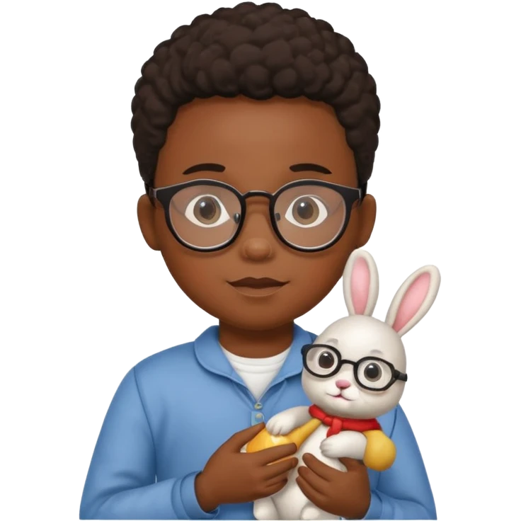 black boy kid with glasses → holding a toy rabbit emoji