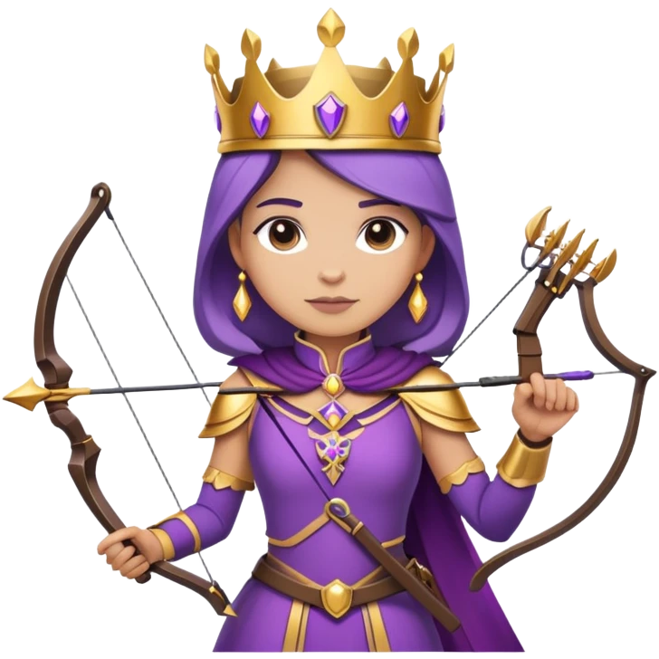 Archer Queen with crossbow, crown, purple and gold outfit emoji