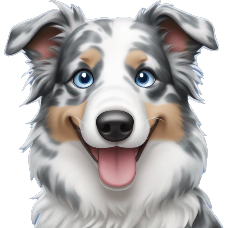 blue merle border collie with blue eyes smiling emoji