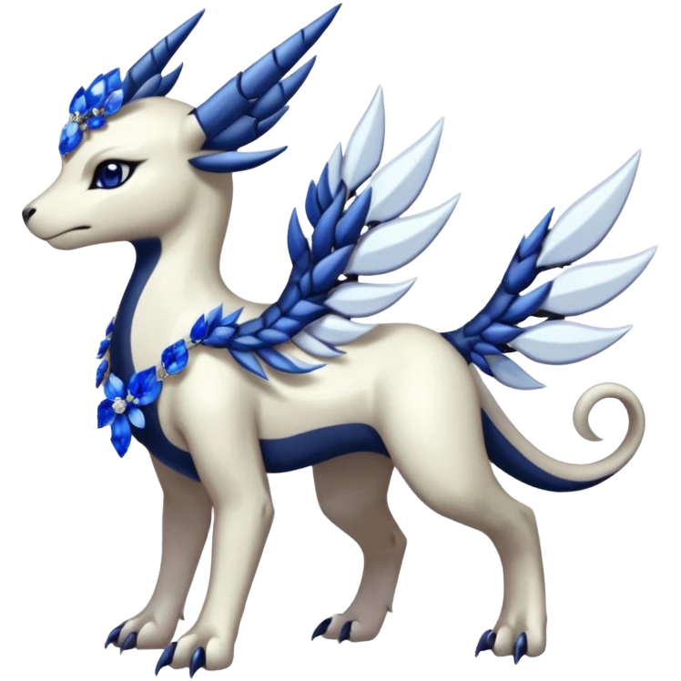 Floral Absol-Cynthia-Dialga-fusion adorned with Sapphire jewelries emoji