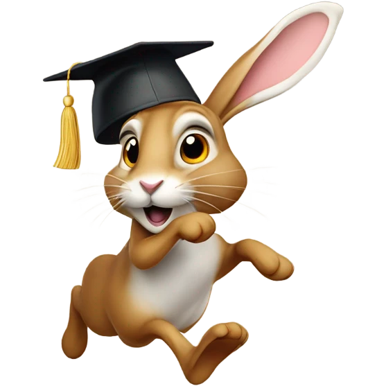 educational testprep app based on a hare running to the right wearing a graduation hat emoji