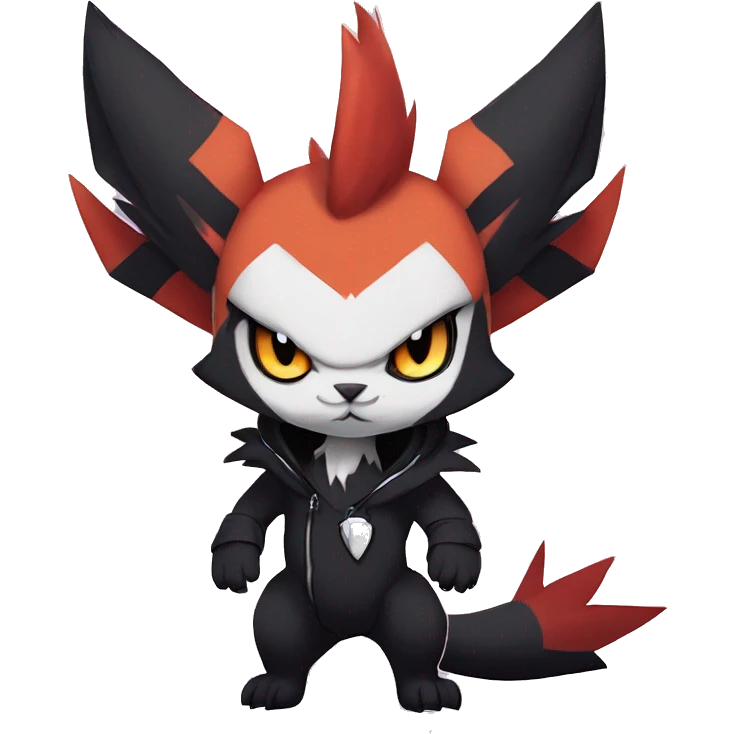 Cool Anthro Black Absol-Noivern-Quilava-Litten-Pokémon with edgy stripes hoodie spiked collar punk Full Body emoji