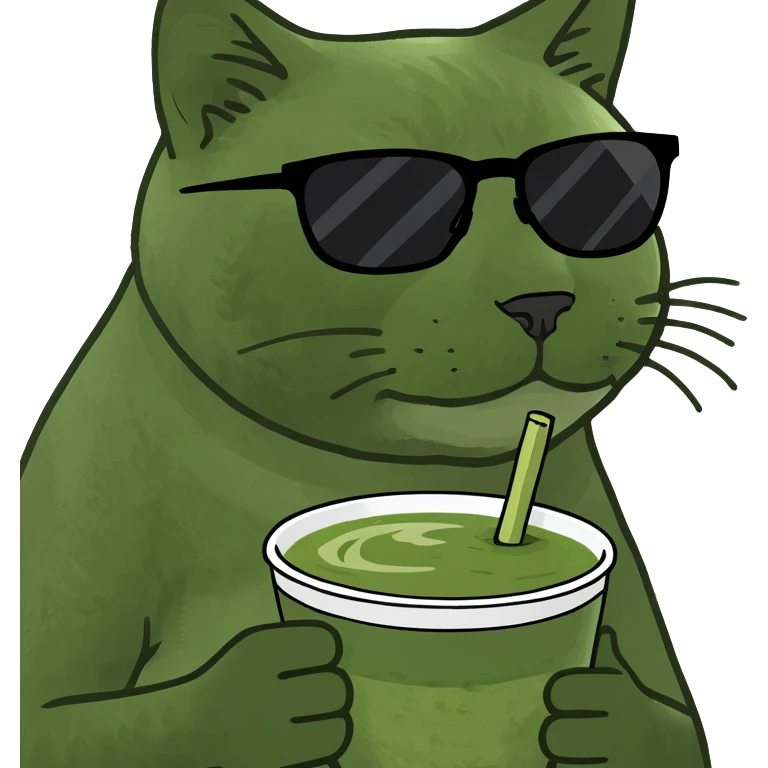Cat with shades drinking matcha emoji