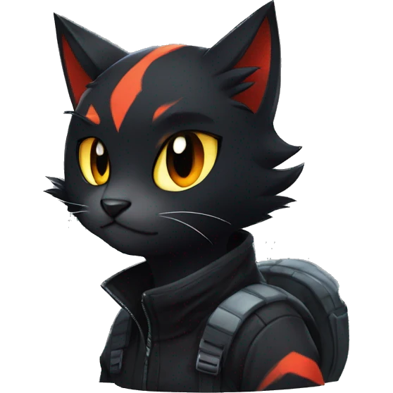 Edgy Shy Anthro boyish cool pretty dark black Litten-Pokémon-cat-fursona-animal techwear ponytail emoji