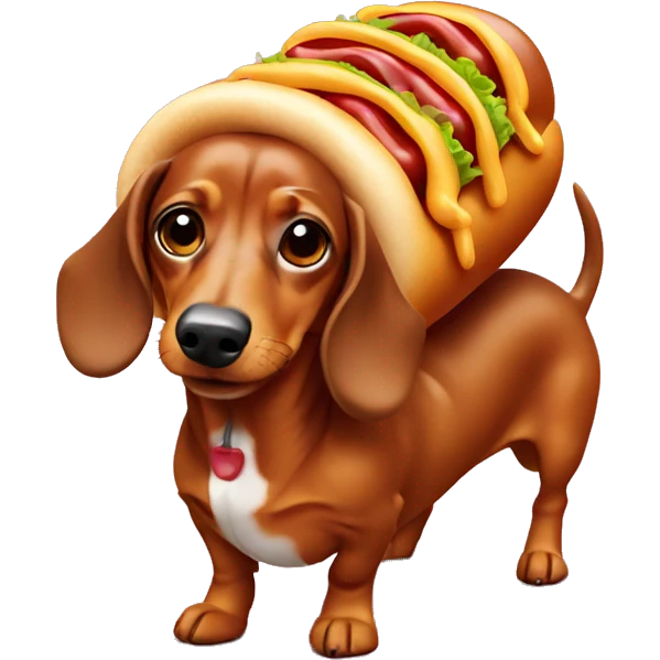 dachshund wearing hot dog costume  emoji