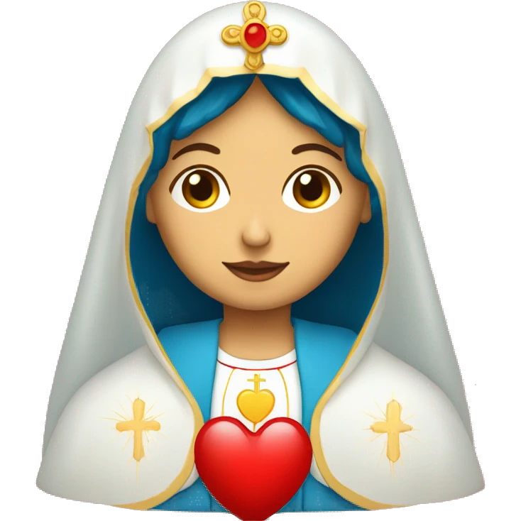 virgen maria con túnica blanca y corazón rojo emoji