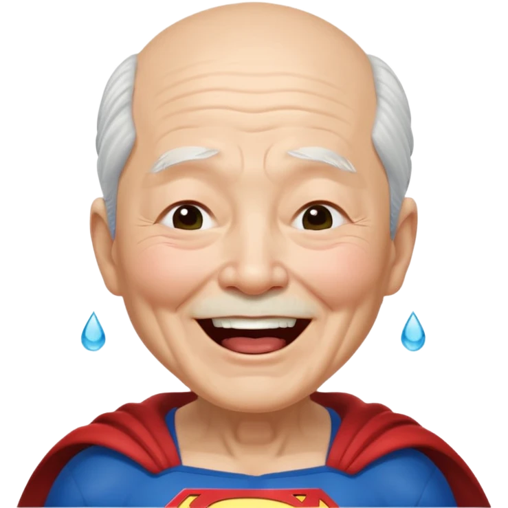 Chinese elderly dressed as Superman laughing exeedingly with closed eyes and tear drops emoji
