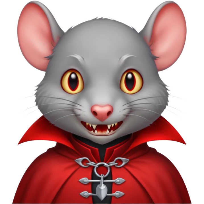 Vampire animal, rat in red collar cloak, red eye, fangs, class emoji
