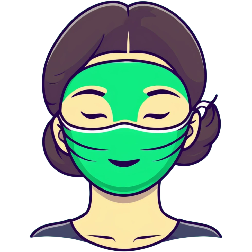 Girl with closed eyes sleeping with green beauty face mask on, relaxing self care moment emoji