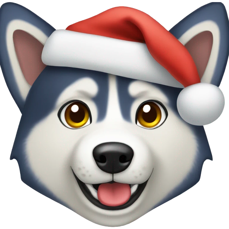 Husky wearing Santa hat emoji