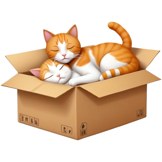 a cardboard box with two cats in it: one cat is alive, and one cat is asleep to symbolise schrodinger's cat.  emoji
