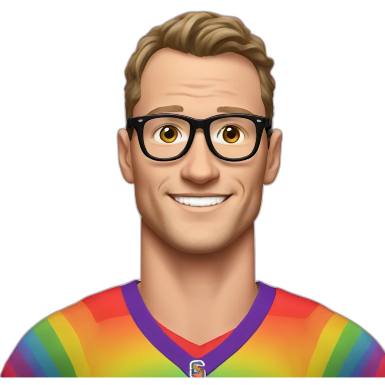 Jonathan Toews wearing glasses and rainbow clothes emoji