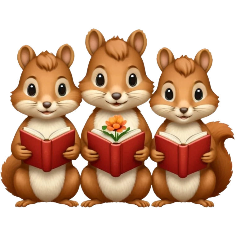 3 Squirrels reading books + flower emoji