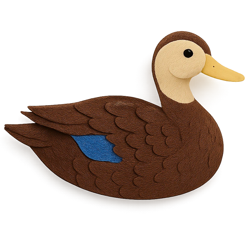 American Black Duck in paper craft style, layered paper details, rich brown plumage, pale face, naturalistic pose, blue wing patch emoji