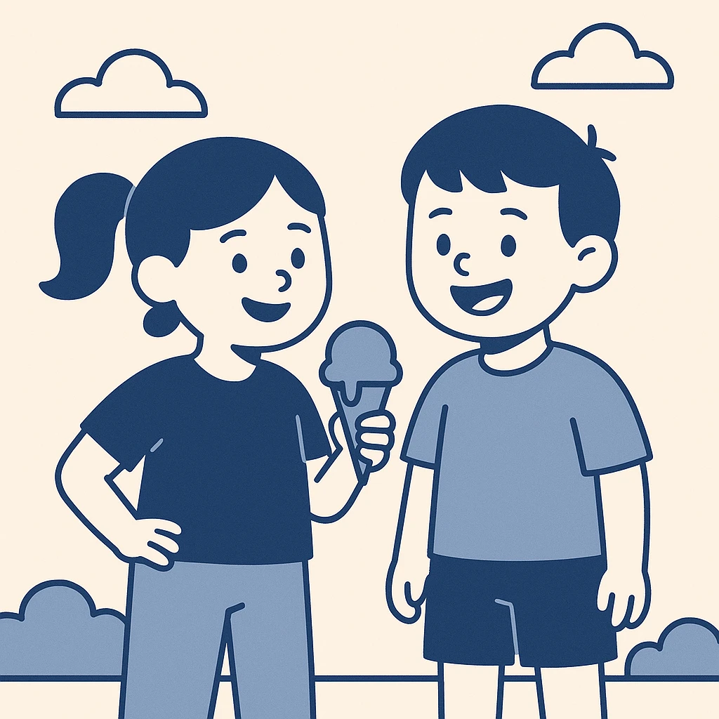 happy children with melting ice cream cones emoji