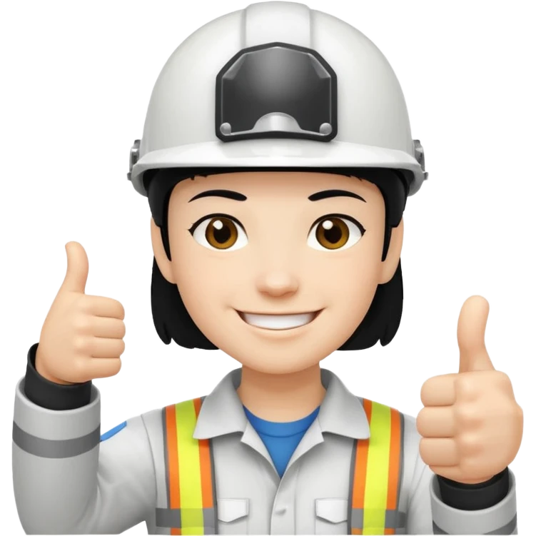 Una persona con pelo negro con casco blanco pulgar arriba emoji
