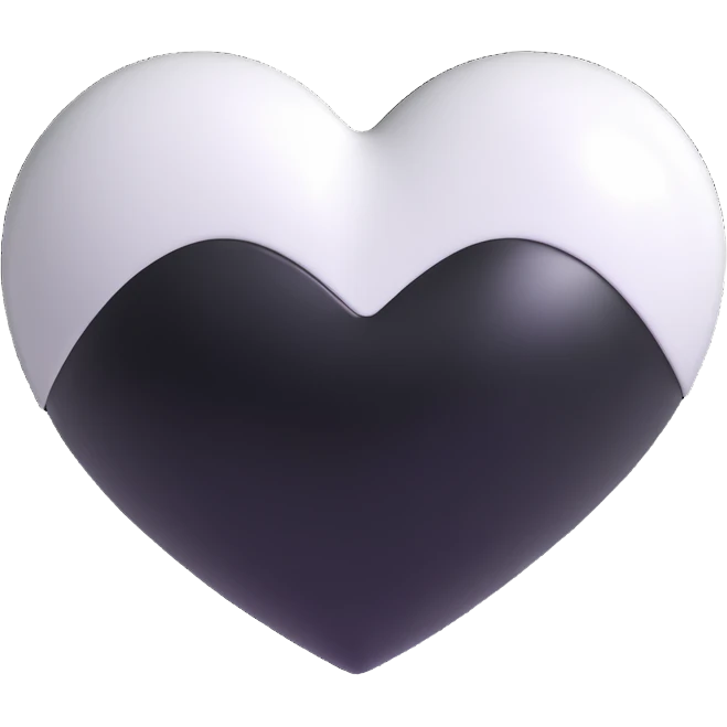 Elegant heart with Chanel vibes, shiny and glossy, black and white, 3D emoji style emoji