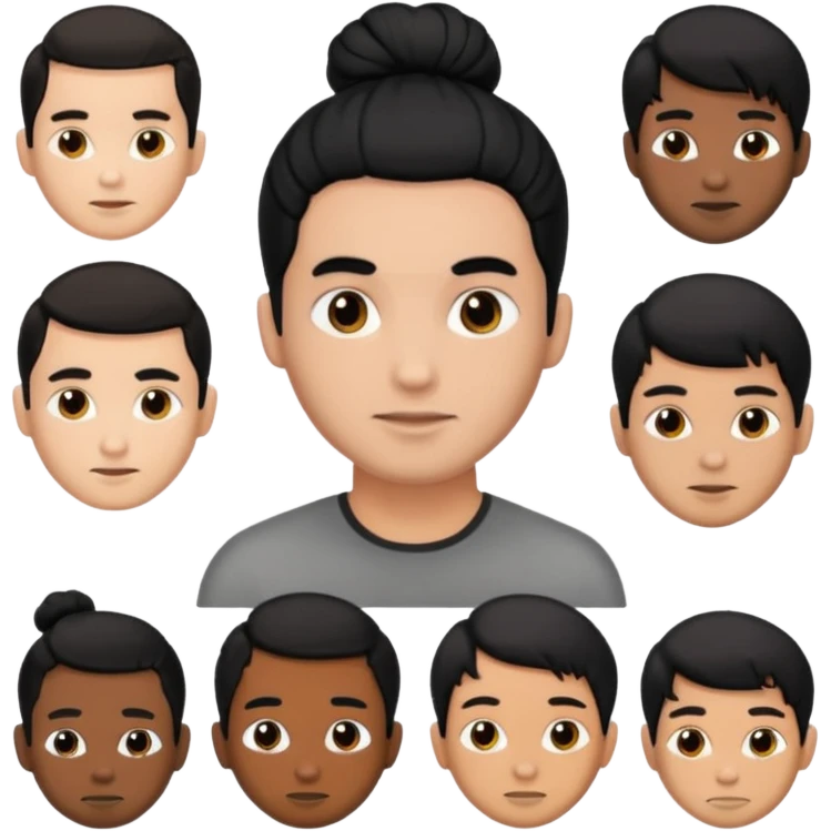 men with black bun hair emoji