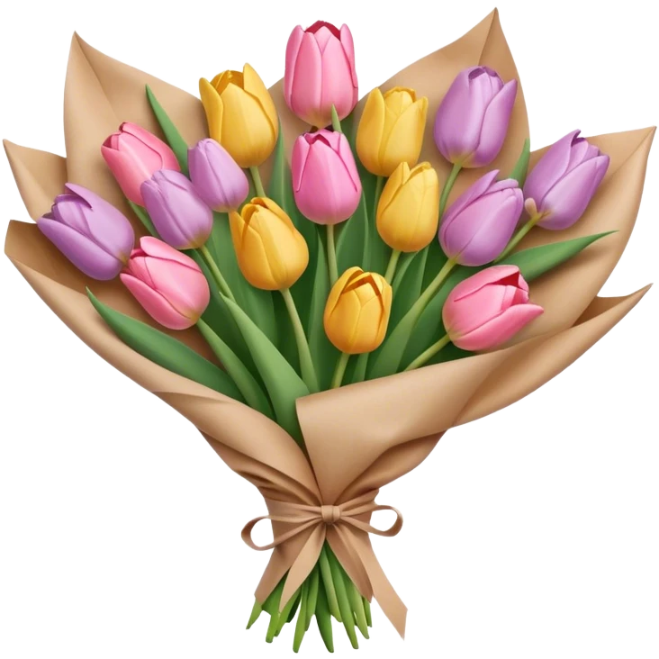 pastel tulip bouquet wrapped in brown paper emoji