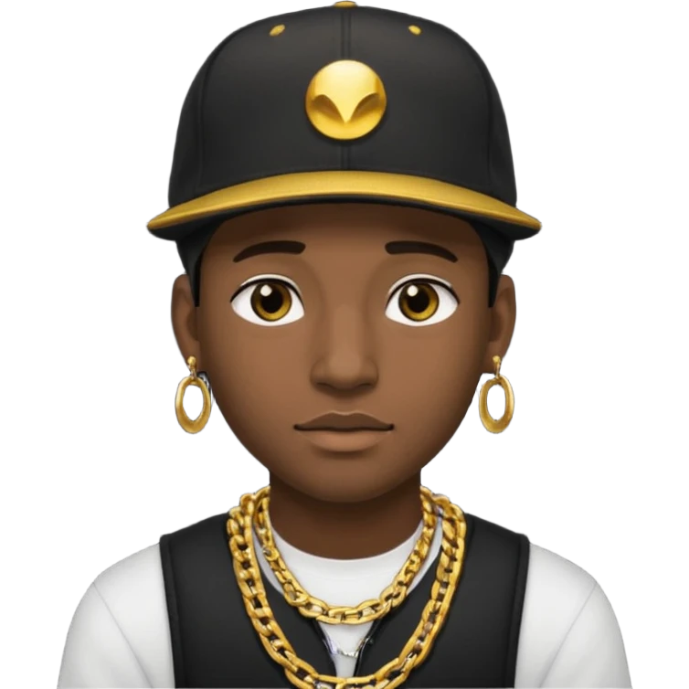 black guy with golden chains earpiercins and a snapback cap emoji