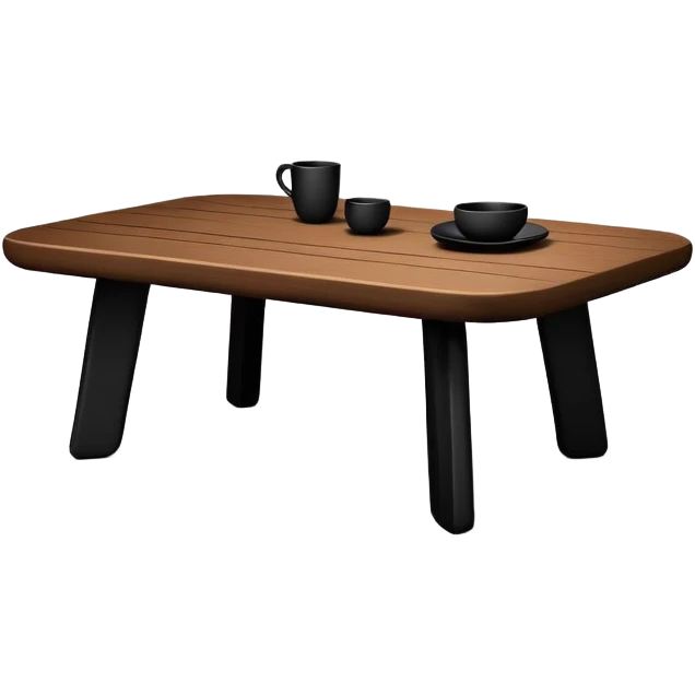 A black-and-white version of a minimalistic, slightly angled wooden table emoji, with rounded edges, simple lines, solid black shapes, high contrast, no shading, white background emoji