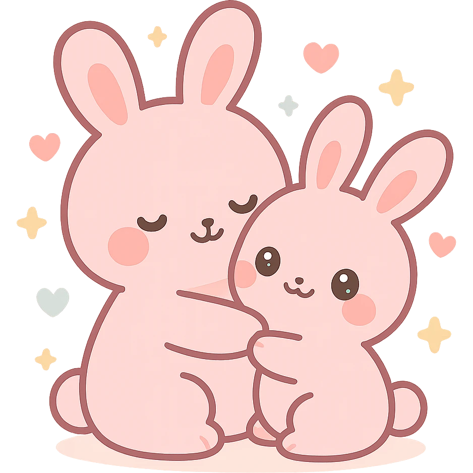 pink bunnies cuddling emoji