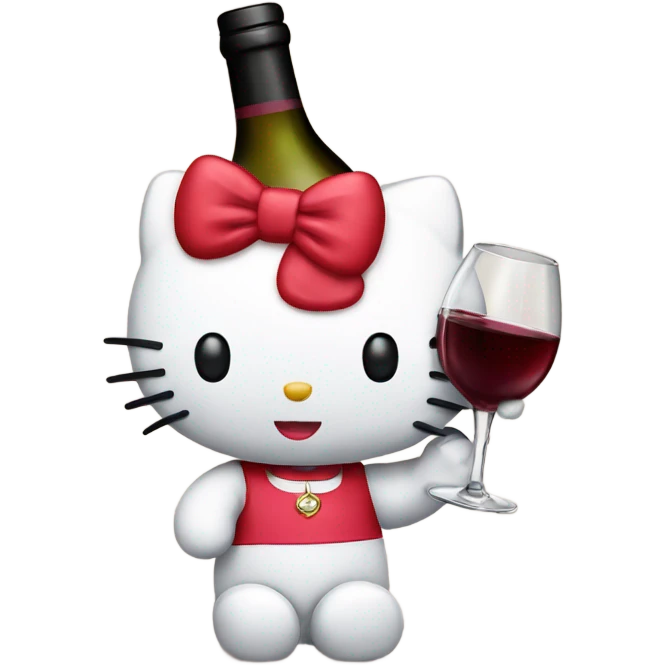 Hello Kitty drinking red wine emoji
