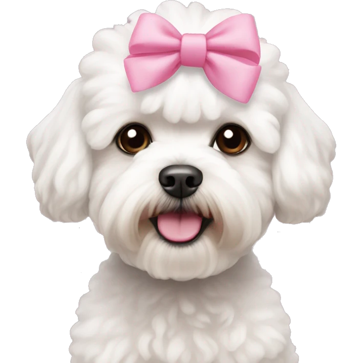 white maltipoo with pink bows on the head emoji