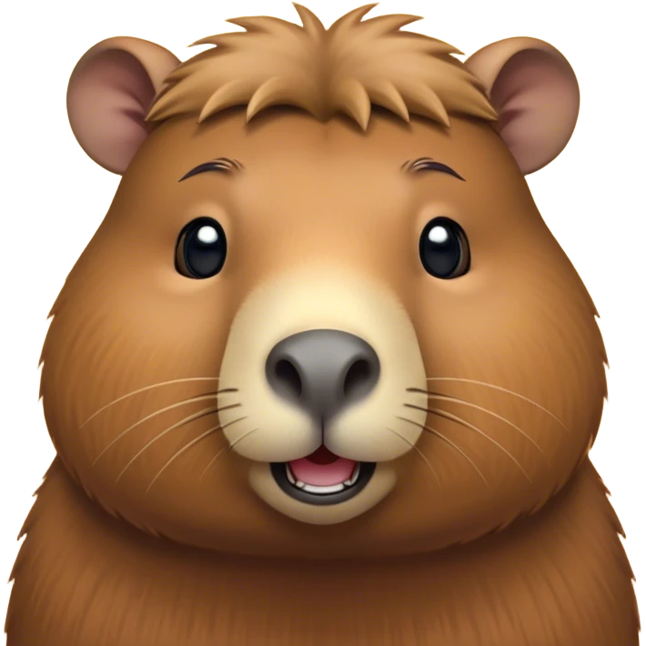 Cinematic Cute Capybara Portrait Emoji, Head tilted playfully and inquisitively, with a delightfully fluffy, rounded form and a characteristically large, flat capybara head featuring a short snout and small ears, accentuated by soft, inviting fur and round, sparkling eyes full of charm, Simplified yet irresistibly adorable features, highly detailed, glowing with a warm, friendly glow, high shine, affectionate and lively, stylized with a touch of whimsical cuteness, soft glowing outline, capturing the essence of a mischievous yet loving capybara that feels like it could tumble out of the screen into your arms! emoji
