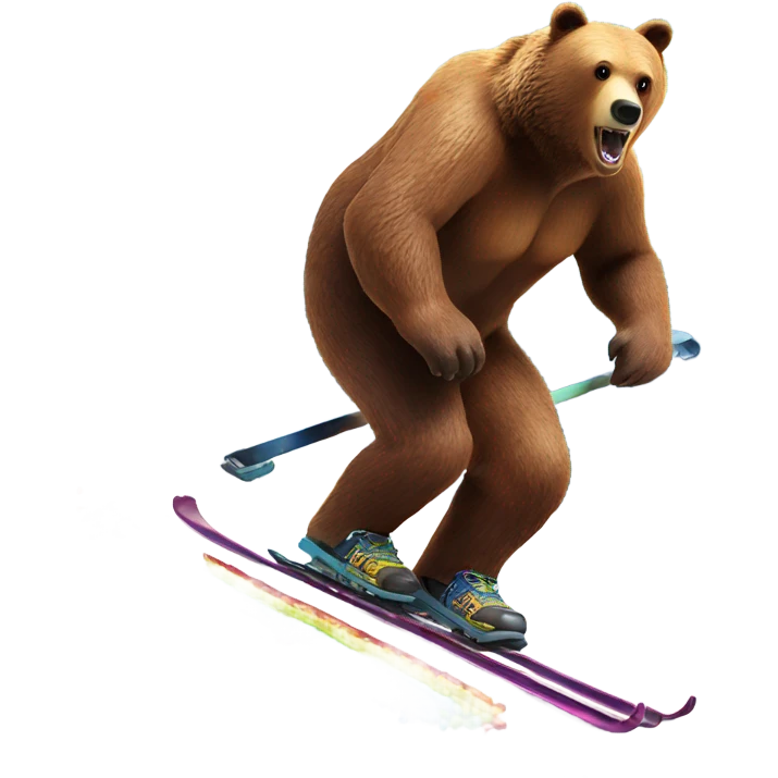 Grizzly bear skiing down a mountain made of skittles emoji