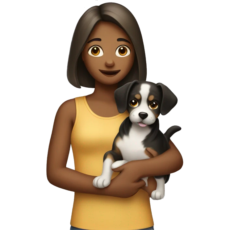 The girl is holding a dog emoji