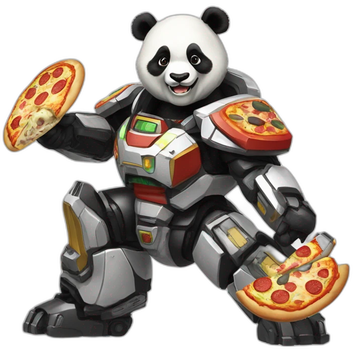panda on a megazord while eating pizza and laughing emoji