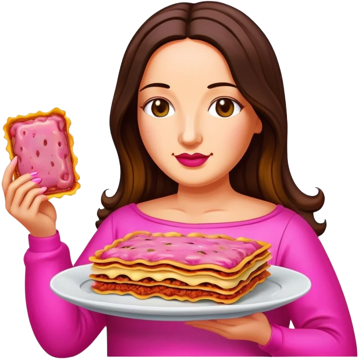 pop art neon Monalisa holding Melted pink gooey spam meat lasagna emoji