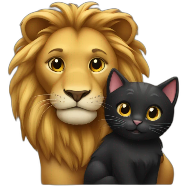 Lion and black cat hugging emoji