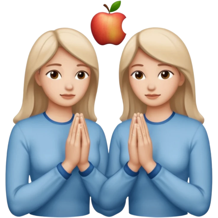Two hands in prayer pose, only woman's hands, muted blue outline, beige fill, soft glow, apple emoji style, PNG, transparent background emoji