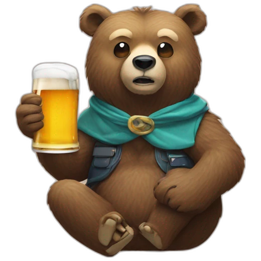 Bear dirnk beer with bird wich beard  emoji