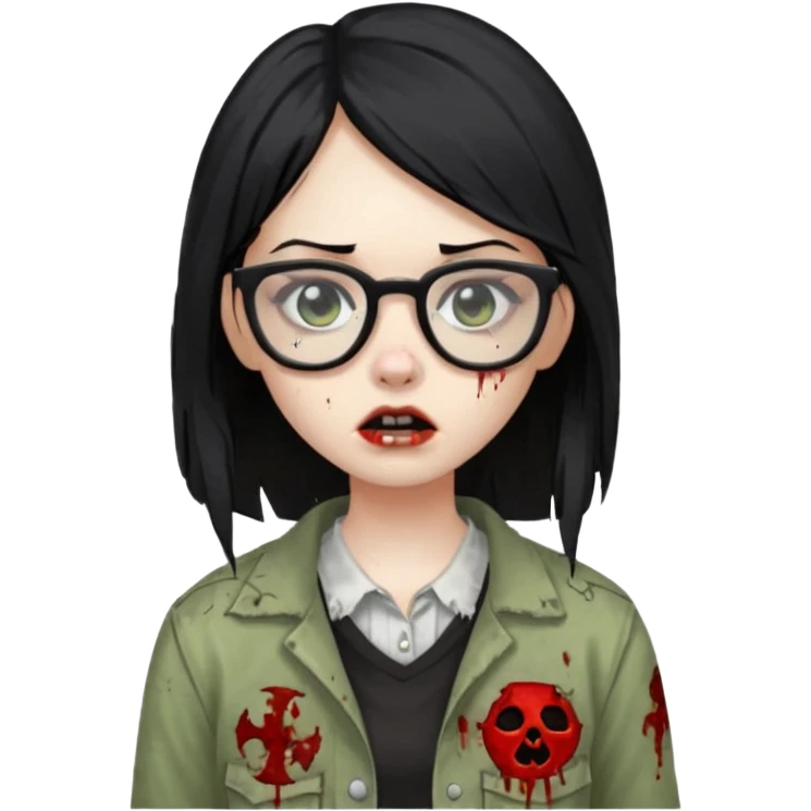 garota zumbi com o cabelo liso preto e com óculos emoji