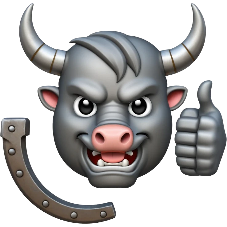 Emoji of an iron horseshoe with an angry powerful bull in the middle showing a thumbs down (DisLikes) emoji