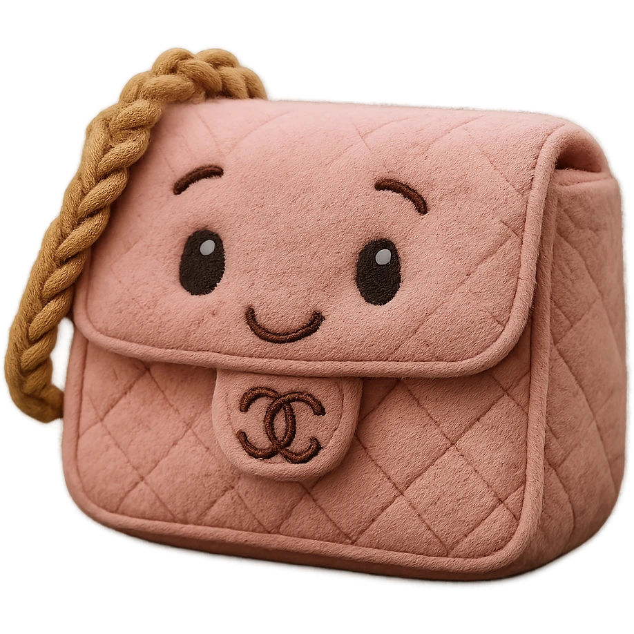 pink Chanel purse, plush portrait style, soft and fluffy, cute and cozy emoji
