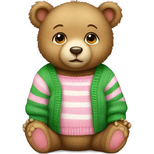 Baby Bear wearing pink and green stripe sweater emoji