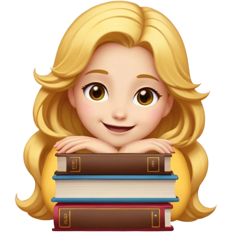 Cinematic Adorable Belle Portrait Emoji, Giggling as she hugs a stack of books, eyes twinkling with excitement, golden hair tousled slightly, a perfect mix of beauty and endearing nerdiness! emoji