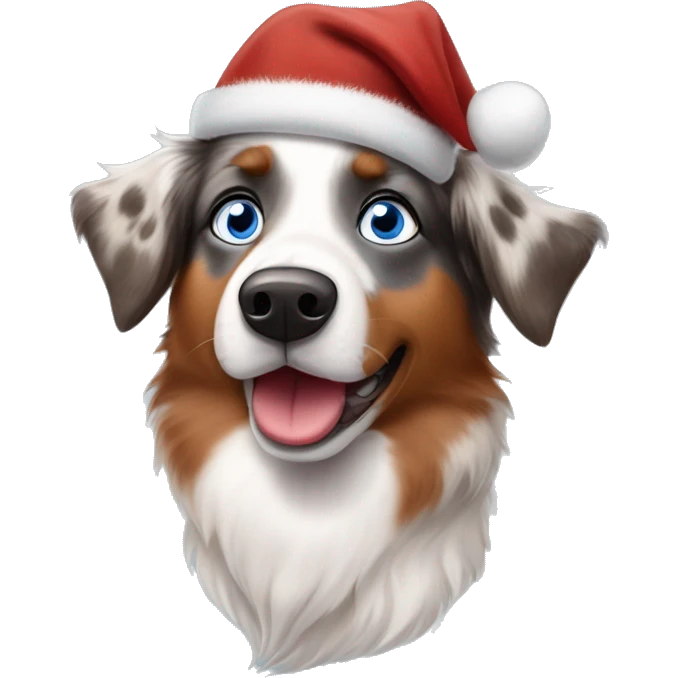 Australian shepherd dog redmerle with one blue and one brown eye dressed like Rudolph the rednosed reindeer  emoji