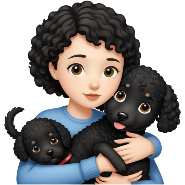 Short-haired girl hugging black curly dog emoji