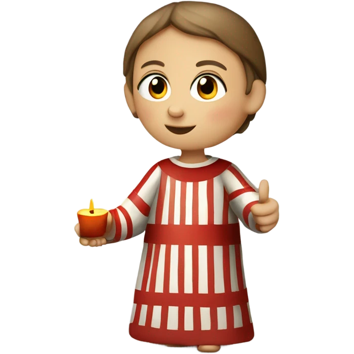 11th century european child with tunic with horizontal white and red stripes and candle emoji