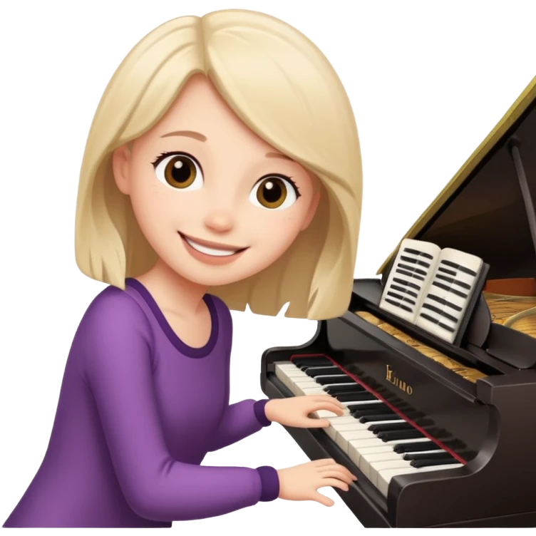 A cute girl in funny animated style , cartoon is playing the piano. emoji