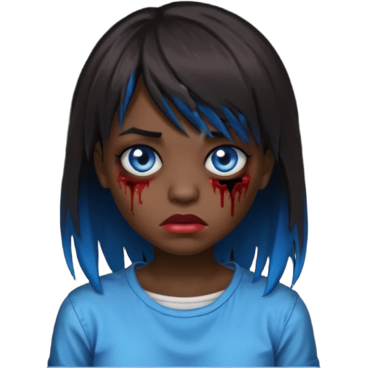 zombie emoji 🧟‍♀️ dark hair long her shoulders bangs emo and ragged haircut blue eyes emoji