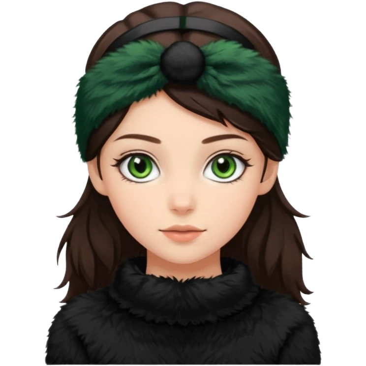 pretty brunette girl green eyes wearing black fuzzy headband for winter emoji